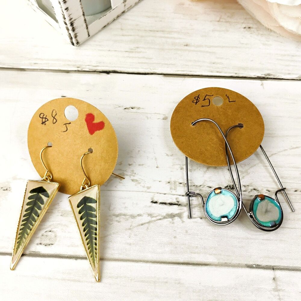 2 Pair New Nature Earrings Blue Round Wire, Triangle Leaf Hypoallergenic
